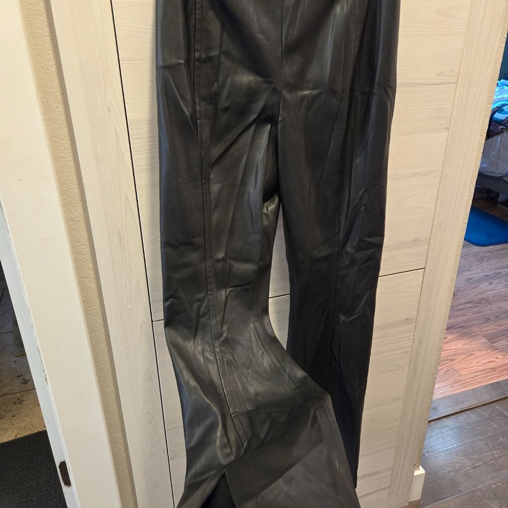 Free People black faux leather back zip boot cut pants nwt - Picture 5 of 7